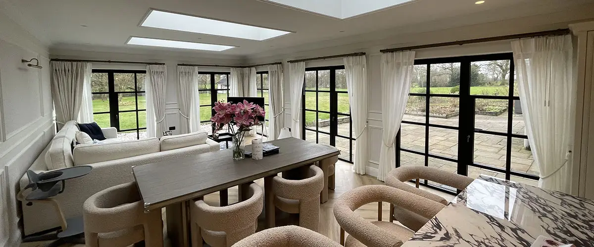 Internal view of the windows looking out at garden